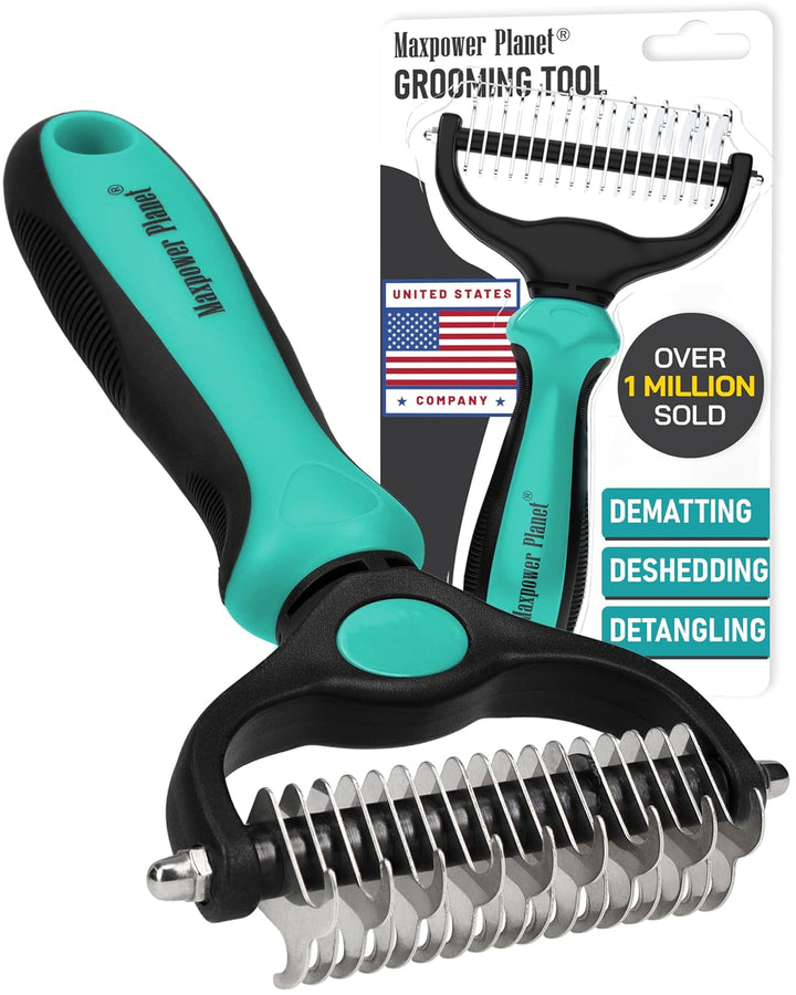 Pet Grooming Brush - Double-Sided Undercoat Rake for Dogs and Cats, Extra Wide, Reduces Shedding by 95%, White
