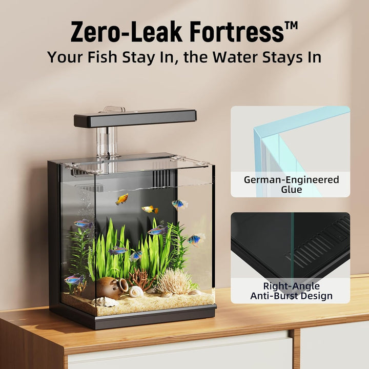 Beta Fish Tank, 2 Gallon Betta Fish Aquariums with Filter & Light, Self Cleaning Fish Tanks for Kids & Starter, Black