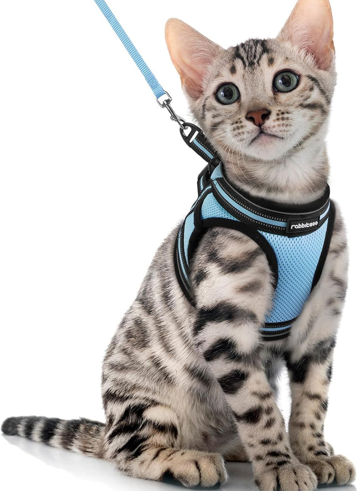 Cat Harness and Leash Set for Walking Escape Proof, Adjustable Soft Kittens Vest with Reflective Strip for Cats, Comfortable Outdoor Vest, Light Purple, S