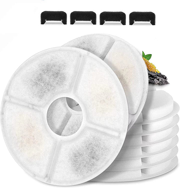 Cat/Pet Water Fountain Filters, 12 Pieces Set Pack of 8 Replacement Filter Fit for 81Oz/2.4L, 3 Filtration System with 4 Pre-Filter Sponges