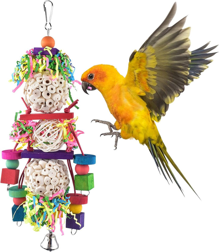 2PCS Bird Parrot Foraging Shredder Hanging Toys Sola Balls Sepak Takraw with Pacifier for Small Parrots Parakeets Conures Cockatiels Love Birds Cage Toy