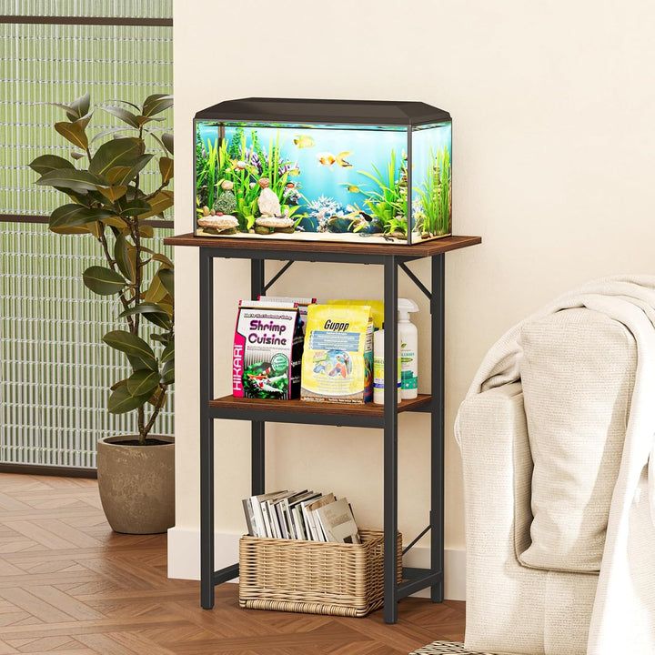 10-20 Gallon Fish Tank Stand, Aquarium Stand 2-Tier Storage Shelves, Heavy Duty Terrarium Stand for Home Office Fish Tank Shelf, 24" L X 11.8" W X 30.7" H, Rustic Brown