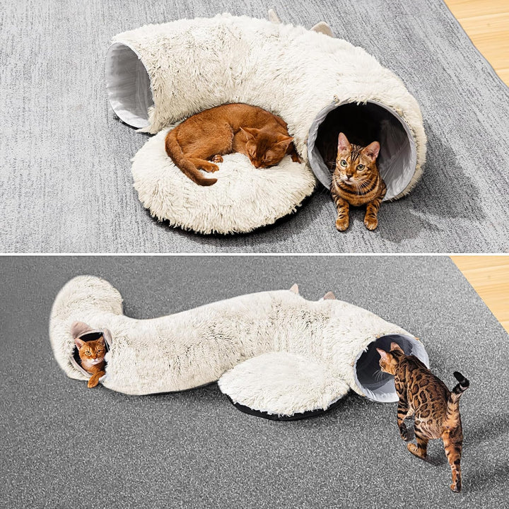 Cat Tunnel with Cat Bed for Indoor Cats, Multifunctional Donut Tunnel Playground Toys for Cats Kitten