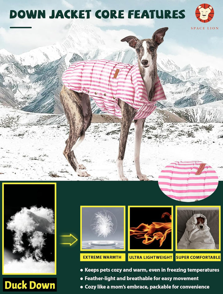 Dog Puffer Jacket, down Winter Coat, Durable Outdoor Coat for Cold and Windy Conditions, Waterproof, Lightweight Jacket, Adjustable Fit for Small, Medium, Large Dogs(Pink,12/M)