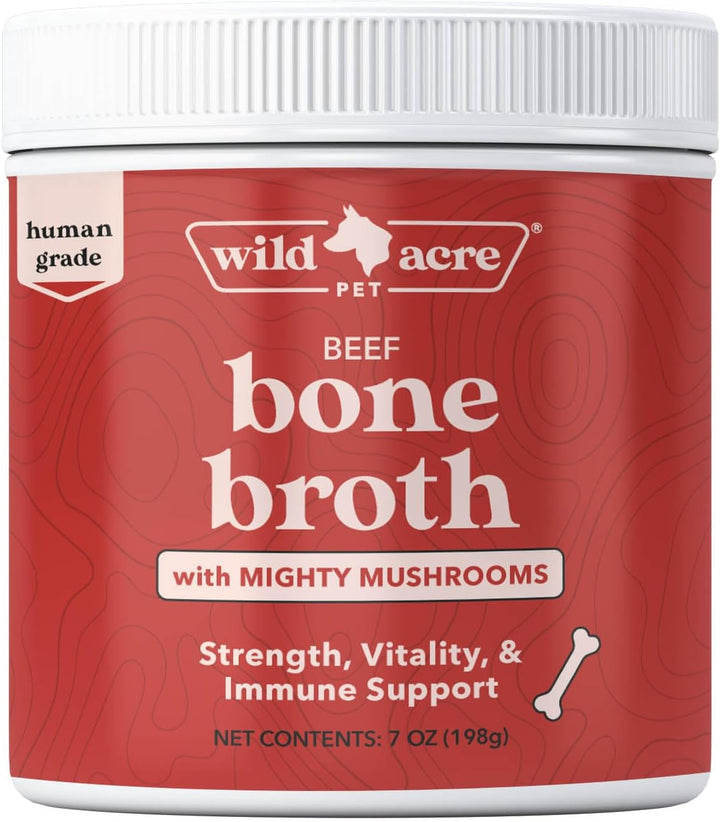 Premium Beef Bone Broth for Dogs – High Protein + Collagen Enhanced with Mushroom Blend for Strong Bones, Joint Flexibility, Digestive Comfort, and Immune Support - Natural Dog Food Topper