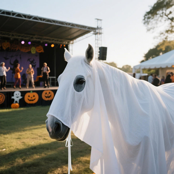 Halloween Ghost Horse Costume, Horses White Boo Ghost Cloak with Straps, Spooky Bull Ghosts Sheet Cosplay for Halloween Animal Themd Party Decoration
