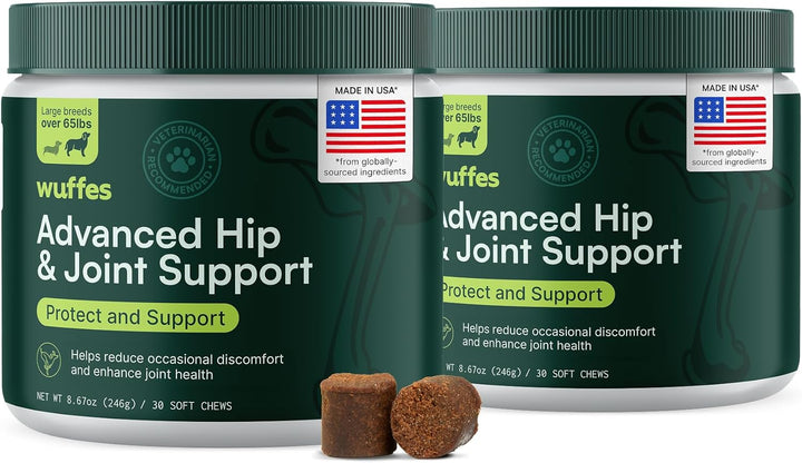 Advanced Dog Hip and Joint Supplement with Glucosamine, Chondroitin, Omega 3, MSM, and Green Lipped Mussel, 60 Pork Flavored Chews for Small and Medium Dog Breeds
