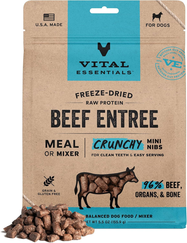 Freeze-Dried Raw Beef Meal or Mixer Dog Food Crunchy Mini Nibs, 25 Oz