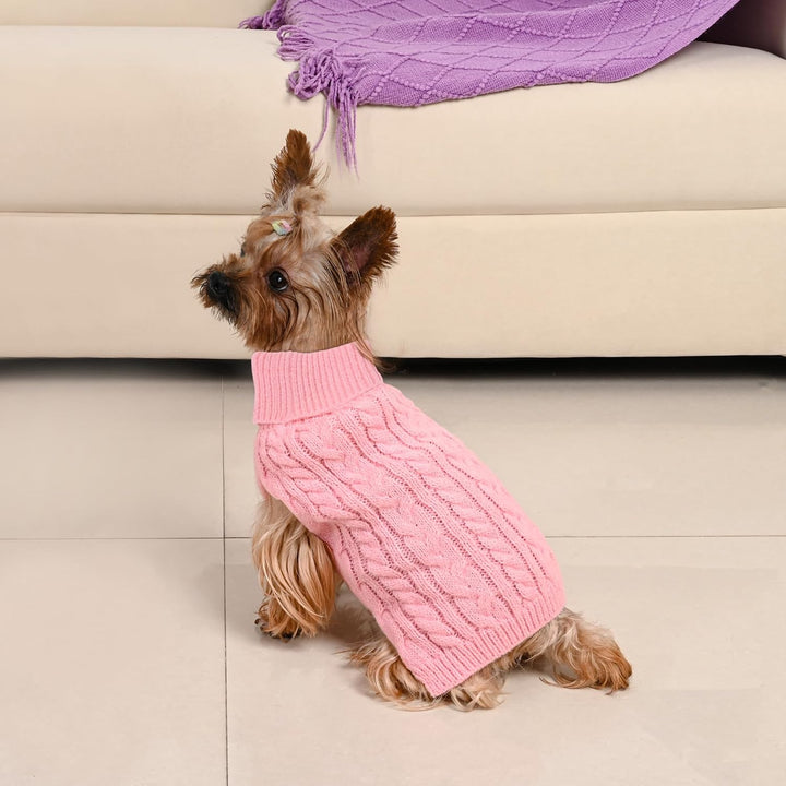 2 Pack Dog Sweaters for Small Dogs Winter Turtleneck Pullover Cable Knit Fleece Stretch Puppy Doggie Chihuahua Toy Poodle Yorkie Pomeranian Boy Girl Pet Clothes (S, Pink & Purple)