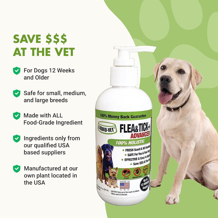 Natural Flea and Tick Topical Treatment, Repels Fleas Ticks and Mosquitoes, Quick-Dry No Residue, All Food-Grade Ingredients, 8 Oz