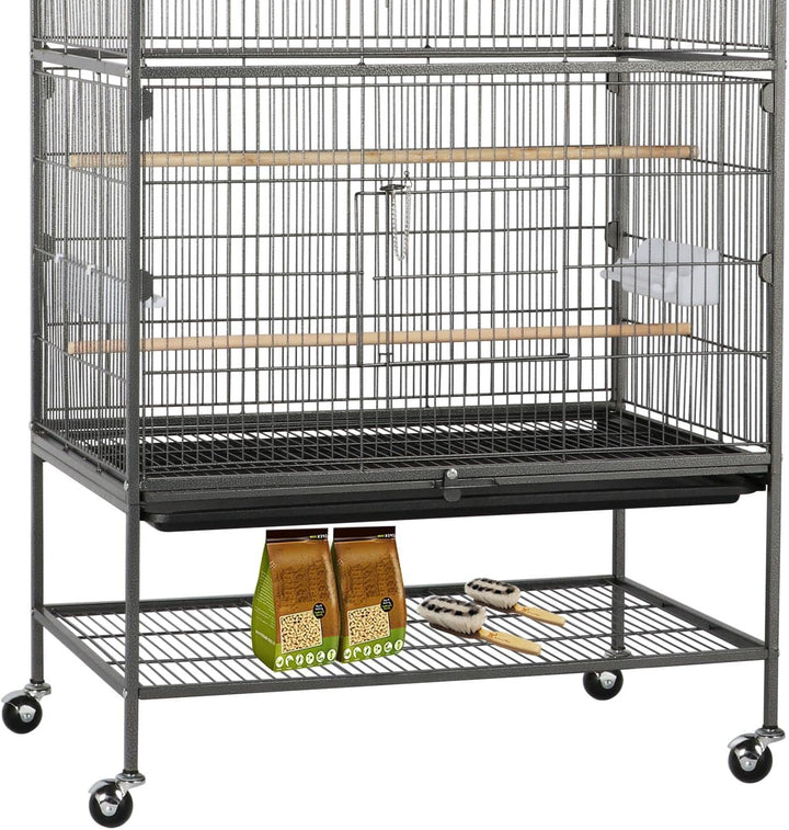 52-Inch Wrought Steel Standing Large Flight King Bird Cage for Cockatiels African Grey Quaker Amazon Sun Parakeets Green Cheek Conures Pigeons Parrot Bird Cage Birdcage with Stand