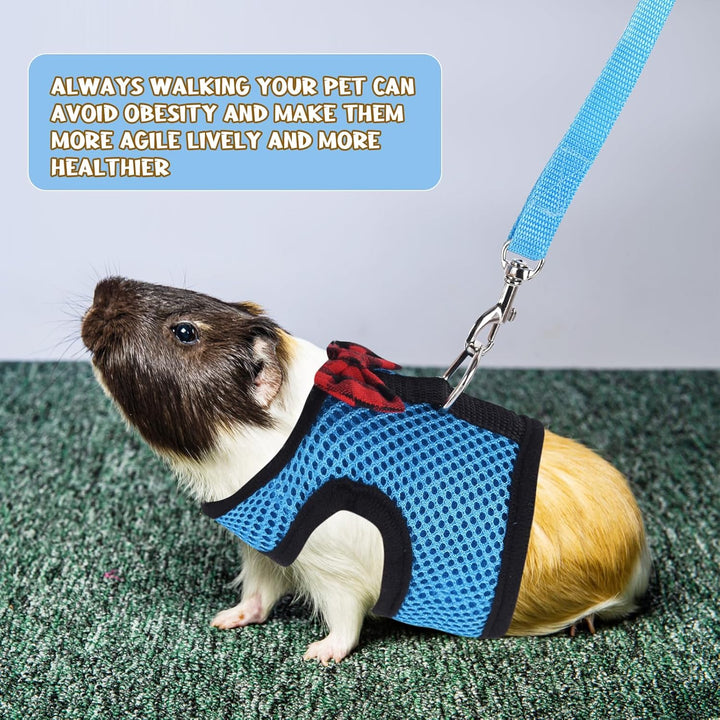 Guinea Pig Harness and Leash, Guinea Pigs Harness, Guinea Pig Leash, Hamster Harness Can Be Adjusted to Any Size Soft Mesh Harness Leash with Bow for Decoration (2Packs)