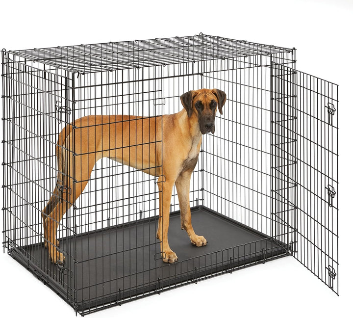42-Inch Two-Door Icrate Folding Dog Crate with Divider Panel, Leak-Proof Tray & Secure Latches – Metal Wire Kennel for Large Breeds – Portable, Durable & Easy to Assemble
