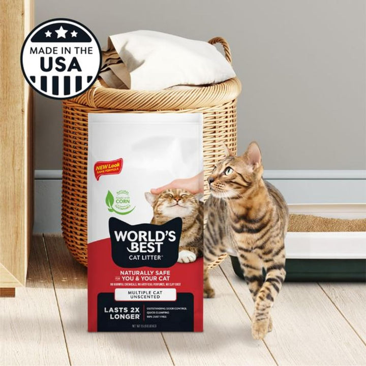 Multiple Cat Unscented, 15-Pounds - Natural Ingredients, Quick Clumping, Flushable, 99% Dust Free & Made in USA - Long-Lasting Odor Control & Easy Scooping