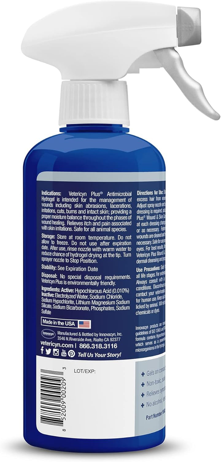 plus All Animal Wound Care Hydrogel Spray | Healing Aid and Wound Protectant, Sprayable Gel to Relieve Dog, Cat, Horse Itchy Skin, Safe for All Animals. 16 Ounces
