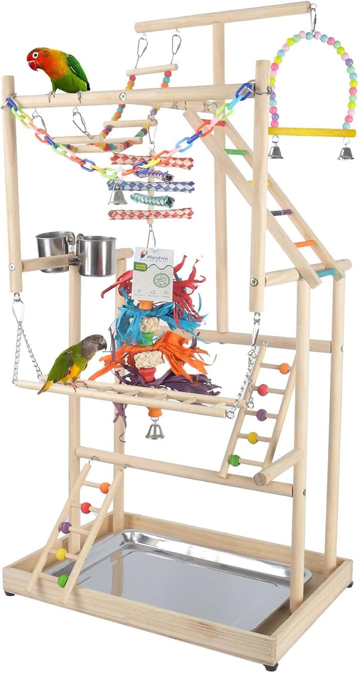Parrot Playground Large 4 Layers - Small Bird Playground Parakeet Play Stand Bird Gym Parrots Playpen Play Playstand Parrot Tree for Cockatiel Lovebirds Conure Cockatoos Finch Budgies