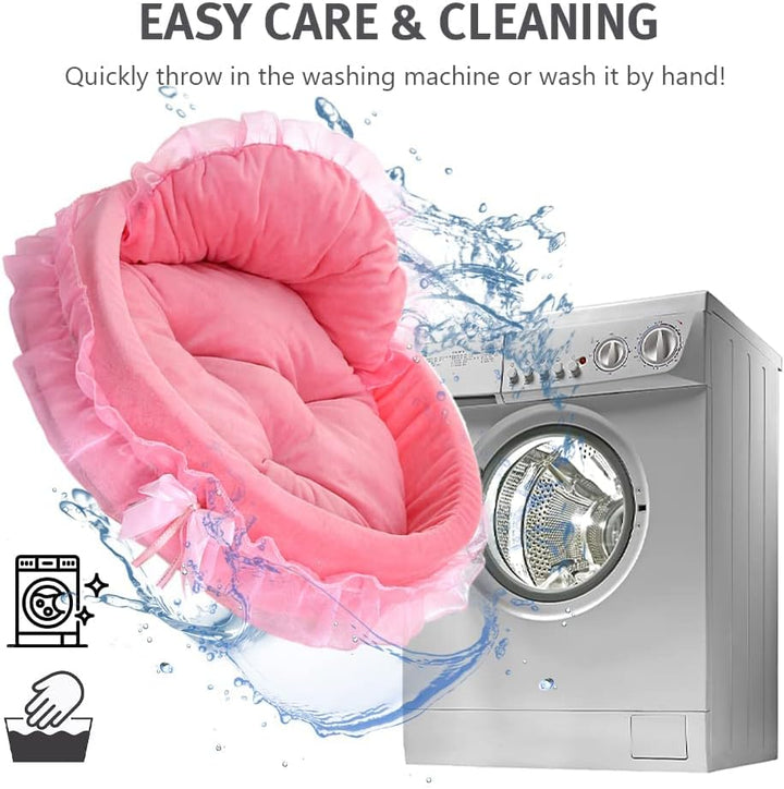 Pink Dog Bed Washable Princess Cat Couch Soft Plush Pet Sofa Nest Mat Snuggle Kitten Puppy Cave Beds Cute Cozy Kitten Doggy Kennel Cushion Small Medium Dogs Cats Sleeping Pad (S, Pink)