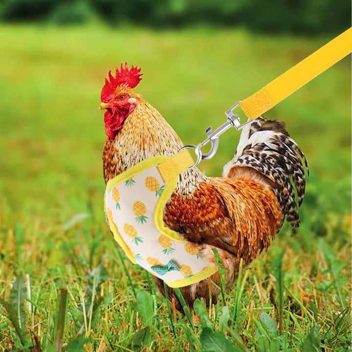 2 Pcs Adjustable Chicken Harness and Leash Set, Comfortable Chicken Vest Elastic Hen Vest with Strawberry Pineapple Print for Small Pets Duck Goose Hen Training Walking Supplies