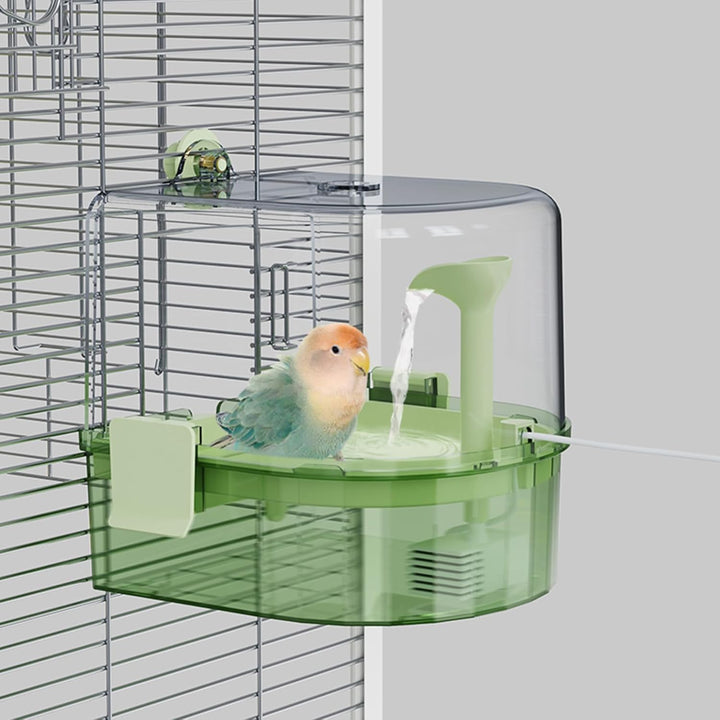 Automatic Bird Baths for Cage – Indoor Parakeet Bath with Pump, Bird Shower with 2 Modes Running Water, Bird Cage Accessory for Pet Birds Conure Budgies Cockatiels Lovebird (Light Brown)