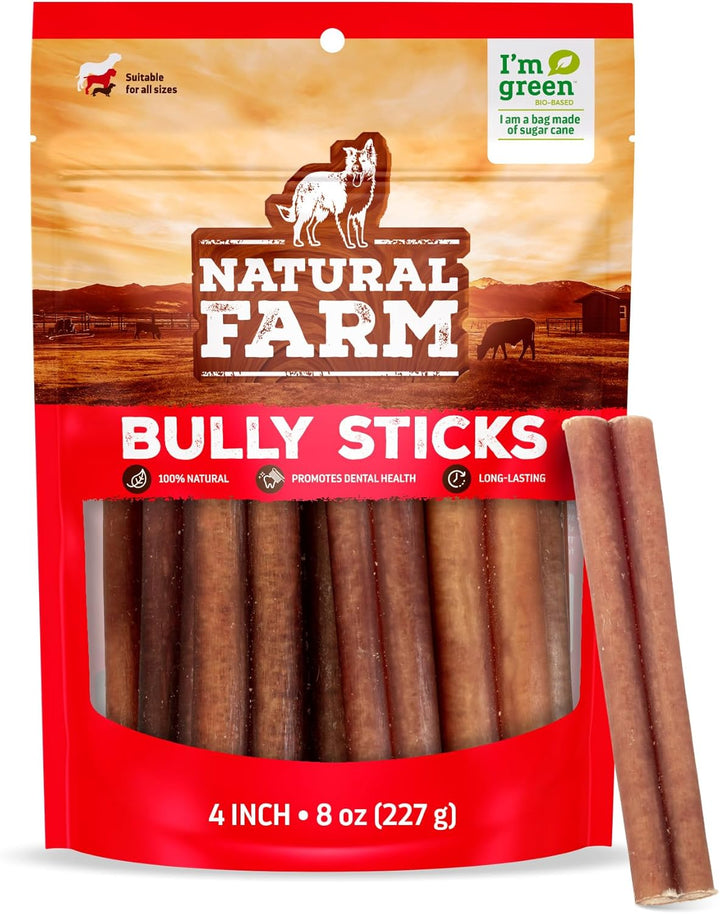 Odor-Free Bully Sticks (6 Inch, 25 Pack), 1.3 Lb. Bag, Fully Digestible 100% Beef Pizzle Chews, Grass-Fed, Non-Gmo, Grain-Free, Natural Long-Lasting Chews for Small & Large Dogs