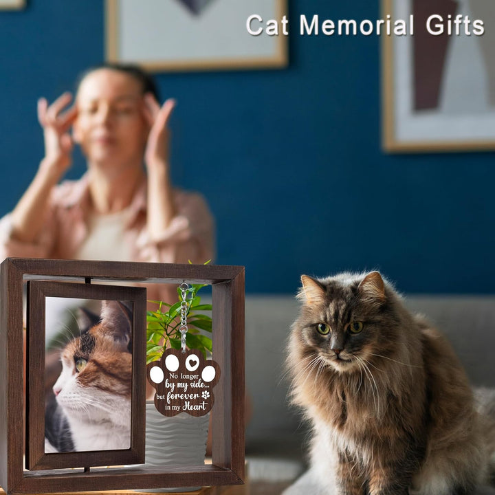 Cat Memorial Gifts for Loss of Cat - Pet Memorial Gifts Cat,Loss of Cat Sympathy Gift, Cat Passing Away, Pet Remembrance Gift Cat,Rotating Wooden Cat Picture Frame 4X6 Photo