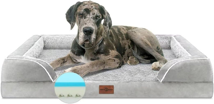 Orthopedic Dog Bed for Extra Large Dogs 42X30 Inch, Waterproof Supportive Egg Crate Foam XL Pet Bed with Removable Bolsters, Dog Couch with Washable Cover & Non-Slip Bottom, Grey