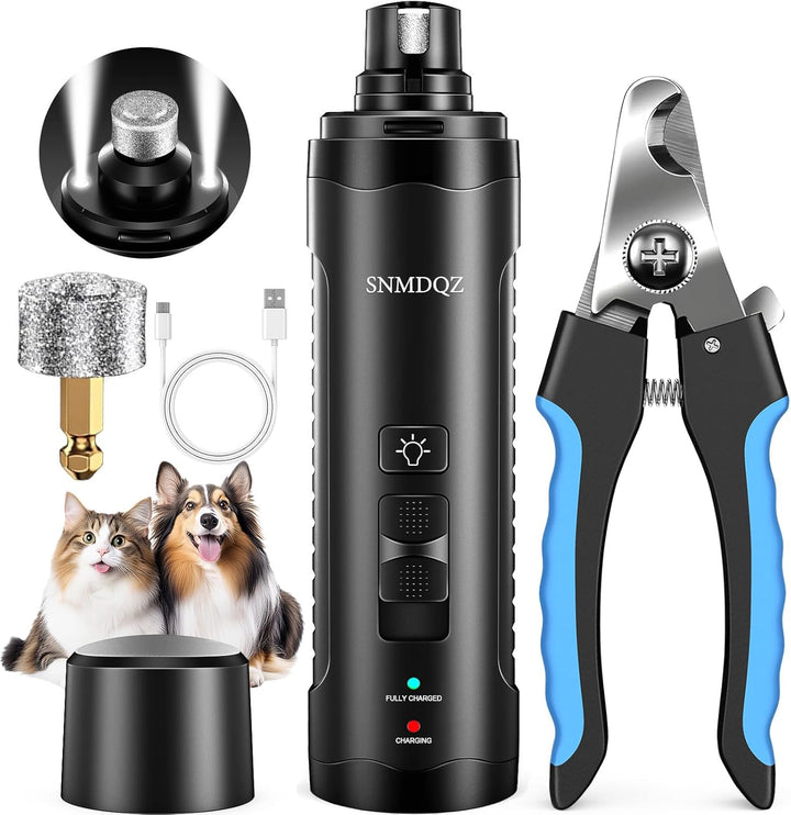Dog Nail Grinder, Dog Nail Trimmers, and Clippers Kit with 2 LED Lights. Super Quiet Electric Pet Nail Grinder, Rechargeable, for Small, Medium, and Large Dogs & Cats, 2 Diamond Grinding Wheels.