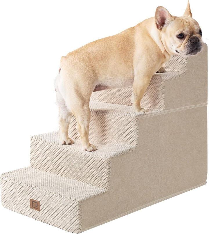 Dog Stairs for Bed 18" H, 4-Step Dog Steps for High Bed, Pet Steps for Small Dogs and Cats, Non-Slip Balanced Pet Ramp Indoor, Grey