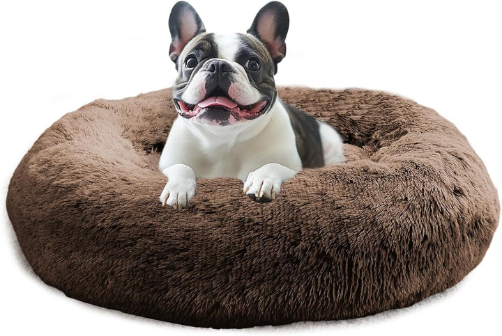 Small Dog & Cat Beds for Indoor Cats, Donut Cuddler Warming Soft Dog Beds with Anti-Slip Bottom, round Calming Fluffy Plush Faux Fur Cushion Bed for Small Medium Dogs (20", Smoke Grey)