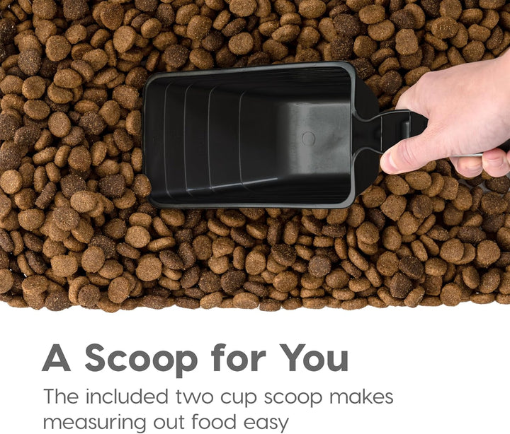 IRIS USA Dog Food Storage Container, 30 Lbs & 11 Lbs Combo, Cat Food Storage Container, Dog Treat Container, Airtight, Stackable, 2-Cup Scoop, Wheels, Easy Mobility, Black