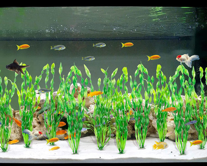 Artificial Seaweed Water Plants for Aquarium, Plastic Fish Tank Plant Decorations 10 PCS (12 Inches Tall, Green)
