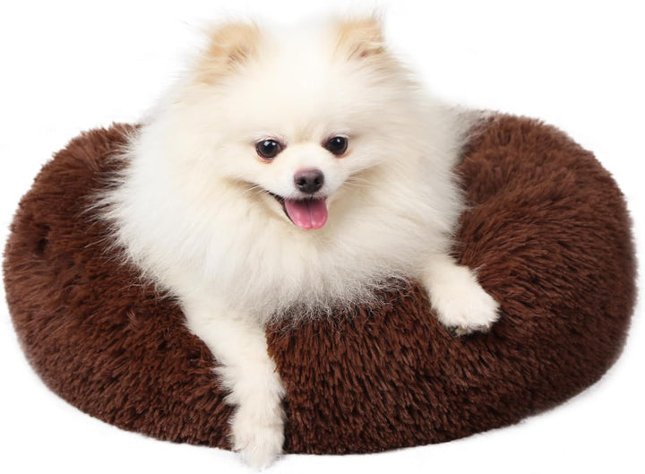 Small Calming Dogs Bed for Small Dogs Anti-Anxiety Machine Washable Fluffy Luxury Anti-Slip Waterproof Mute Base Warming Cozy Soft Pet Puppy round Bed