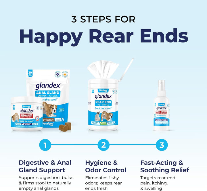 Glandex Dog Wipes for Pets Cleansing & Deodorizing Anal Gland Hygienic Dog & Cat Wipes with Vitamin E, Skin Conditioners and Aloe (75Ct)