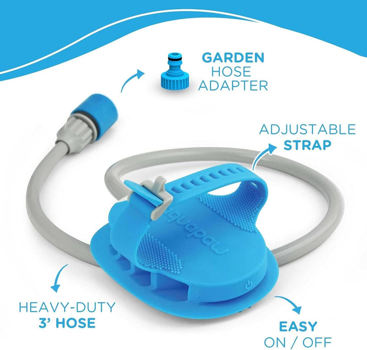 5-In-1 Horse & Dog Bath Brush & Curry Comb - XL Blue Silicone - Includes 3-Ft Shower Hose Attachment & Adapter - Adjustable Spray Scrub Massager - Dog Grooming Supplies