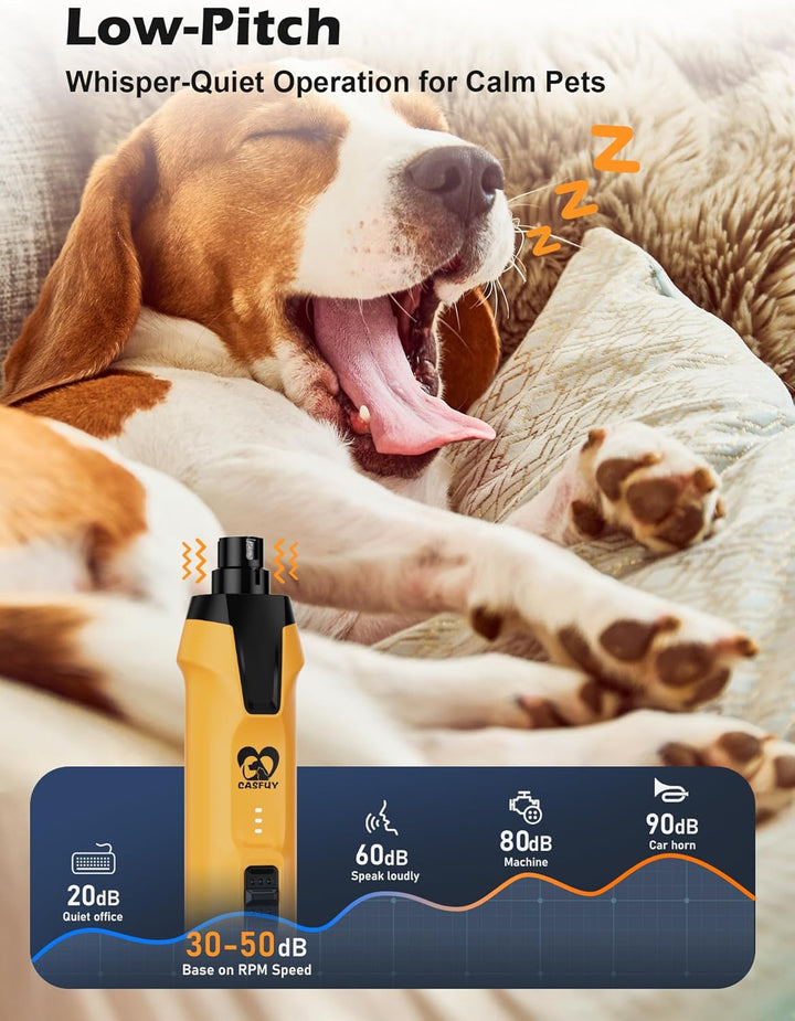 6-Speed Dog Nail Grinder – 50%+ Boost Power Dog Nail Trimmers Quiet with Dust Cap & 2 LED Lights & 2000Mah Battery & 4.8V Motor Electric Pet Toenail File Tool for Large Medium Small Dogs Cats