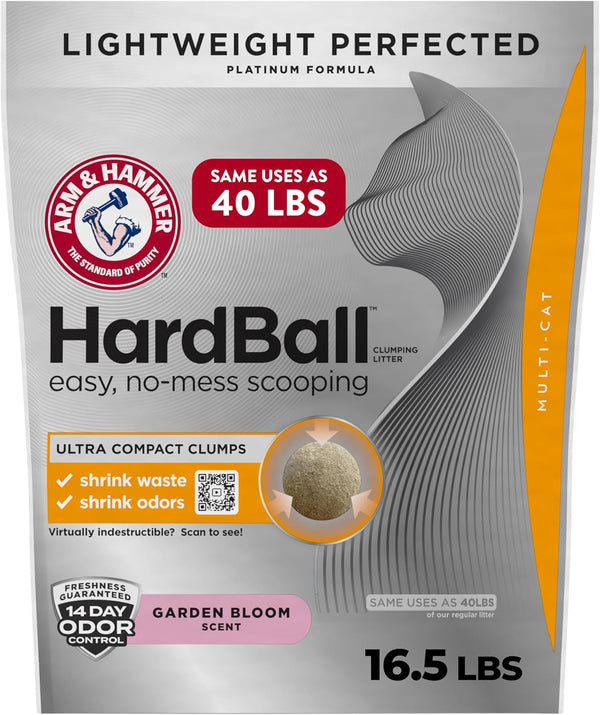 Hardball Lightweight Platinum Multi-Cat Clumping Cat Litter Odor Control, Easy No-Mess Scooping, Garden Bloom Scent, 16.5 Lbs.