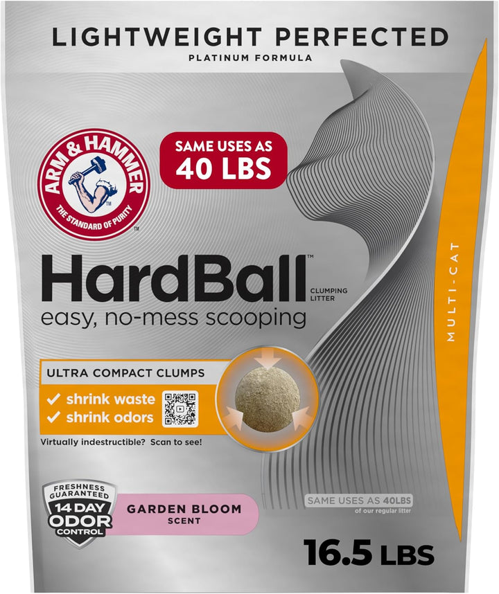 Hardball Lightweight Platinum Multi-Cat Clumping Cat Litter Odor Control, Easy No-Mess Scooping, Garden Bloom Scent, 16.5 Lbs.