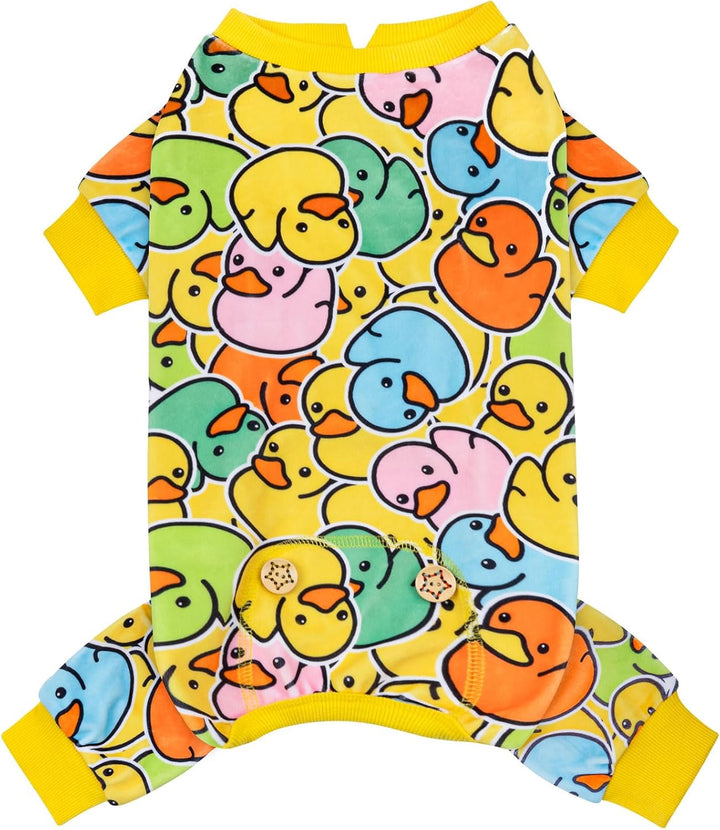 Dog Pajamas Velvet Dog Pajamas Large Sized Dogs Soft Dogs Clothes Pjs with Yellow Ducks Pattern Stretchy Pet Jammies Coat Comfy Pet Onesie Costume, 3X-Large