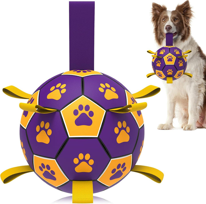 Premium Dog Toys Balls, Dog Soccer Ball with Straps, Dog Birthday Gifts, Herding Ball, Durable Balls for Small Medium Pet, Puppy Outdoor Toy, Pet Training Soccer Ball, World Cup Soccer (6 Inch)