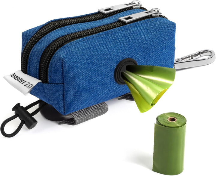 Dog Poop Bag Holder for Leashes - Dog Poop Bag Dispenser and Treat Holder with 2 Waterproof Pouches for Pet Waste Bags and Walking Accessories + 1 Free Roll -  (Black)