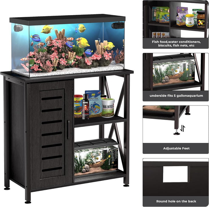 20-29 Gallon Fish Tank Stand, Aquarium Stand with Cabinet Accessories Storage, Heavy Duty Metal Frame, 31.49" L*15.74" W Tabletop, 330LBS Capacity, Black PG07YGB