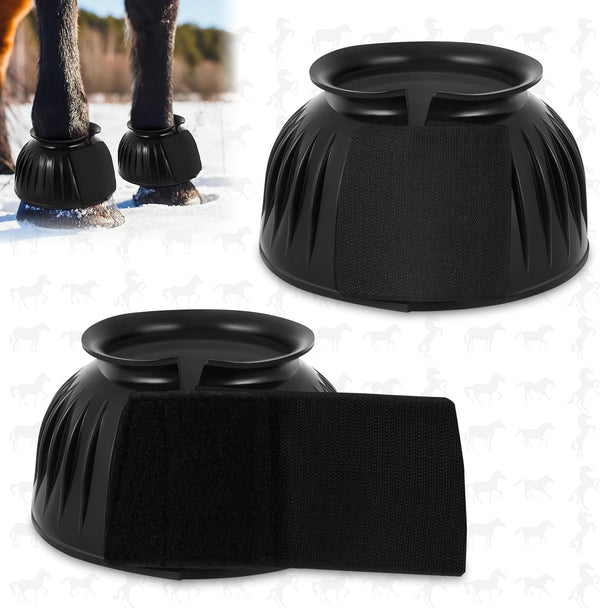 Horse Bell Boots Protect against Hoof Impact Trauma Rubber Bell Boots Horse Care for Turnout No Rub Design Comfort Quick Wrap Hook and Loop
