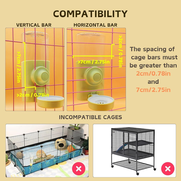 Rabbit Water Bottle, 600Ml/21Oz Hanging Water Dispenser Feeder Cage Crate Hutch Bunny Puppy Cat Chinchilla Ferret Guinea Pigs Squirrel Hedgehog (Green)