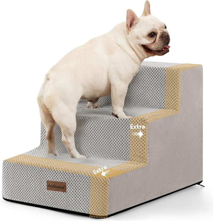 Dog Stairs for Small Dogs & Cats, 3-Step Non-Slip Pet Steps for Couch Sofa and Chair, Grey, 13.6" H
