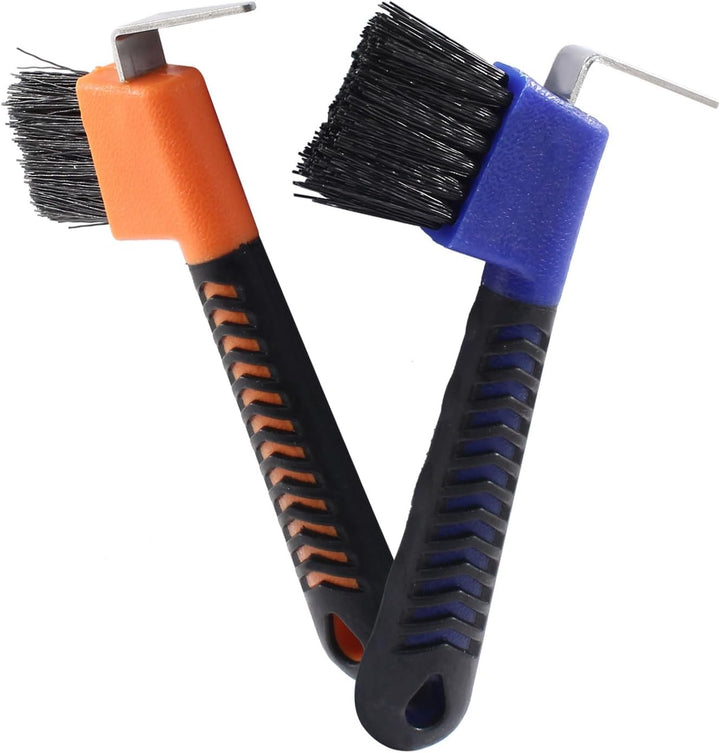 2 Pcs Horse Hoof Pick Brush with Soft Touch Rubber Handle Portable Hoofpick, Blue & Orange