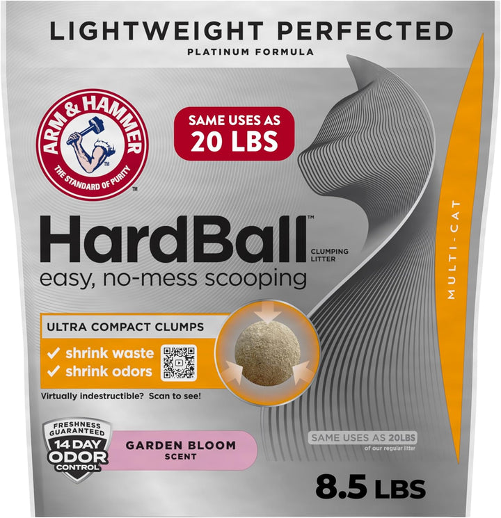 Hardball Lightweight Platinum Multi-Cat Clumping Cat Litter Odor Control, Easy No-Mess Scooping, Garden Bloom Scent, 16.5 Lbs.