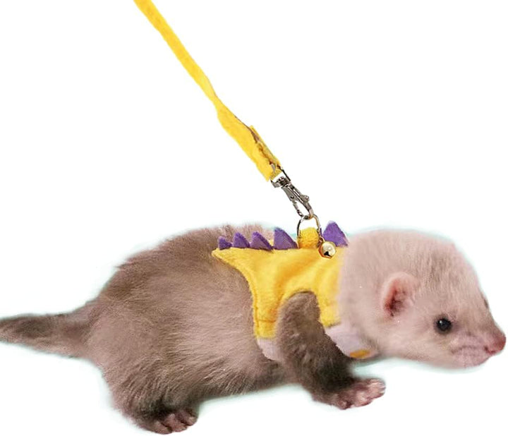 Ferret Harness and Leash Set Small Animals Vest Harness with Safe Bell Dinosaur Shaped Walking Clothes for Baby Rabbit Guinea Pig Teacup Chihuahua Mouse and Other Small Pet(Green Dinosaur)