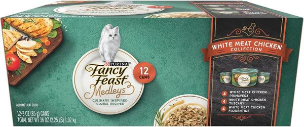 Purina  Wet Cat Food Variety Pack, Medleys White Meat Chicken in Sauce Collection - (Pack of 12) 3 Oz. Cans