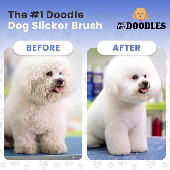 Slicker Brush for Dogs, Dog Grooming Supplies - Best Doodle & Poodle Brush for Long Haired Dogs - Goldendoodle Long Pin Detangler for Dematting (Large Curved)