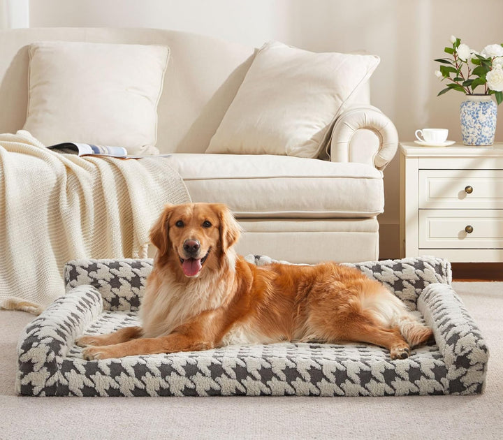 Orthopedic Dog Beds Large Sized Dog, XL Washable Memory Foam Pet Couch Bed with Removable Washable Cover, Non-Slip Bottom with Bolster Sides, Grey